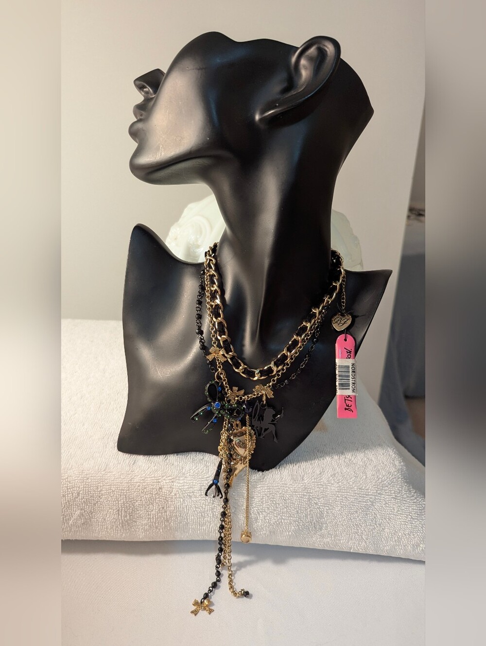 NWT Betsey Johnson Multi-Chain Whimsigoth Fairy Heart Charm Necklace + FREE GIFT